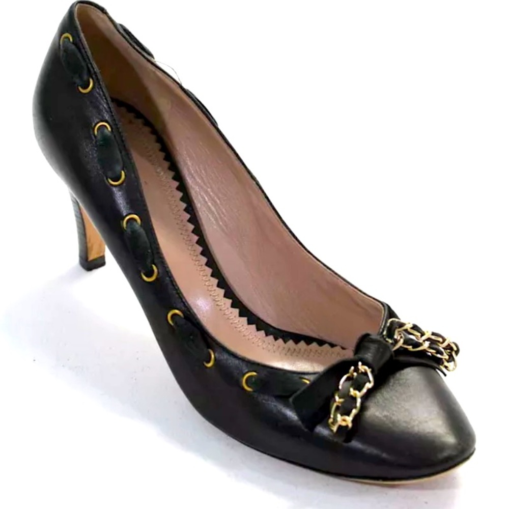 Chloe  Womens Bow Detail Round Toe Leather Pumps Black Gold Size 39.5 9.5